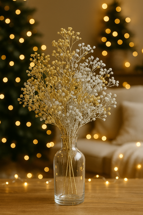 Świąteczny Bukiet Gipsówki Złoto-Srebrnej 30 cm – Kolekcja GrandDeco
